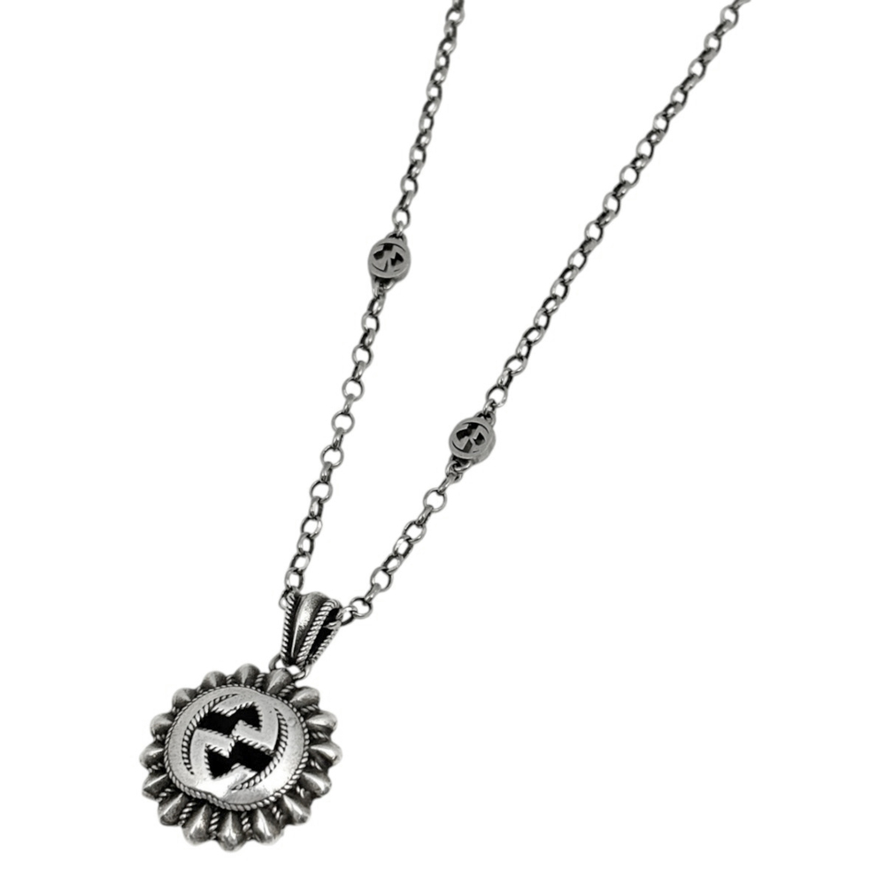 Gucci necklace, Interlocking G flower design, sterling silver (925), silver, ...